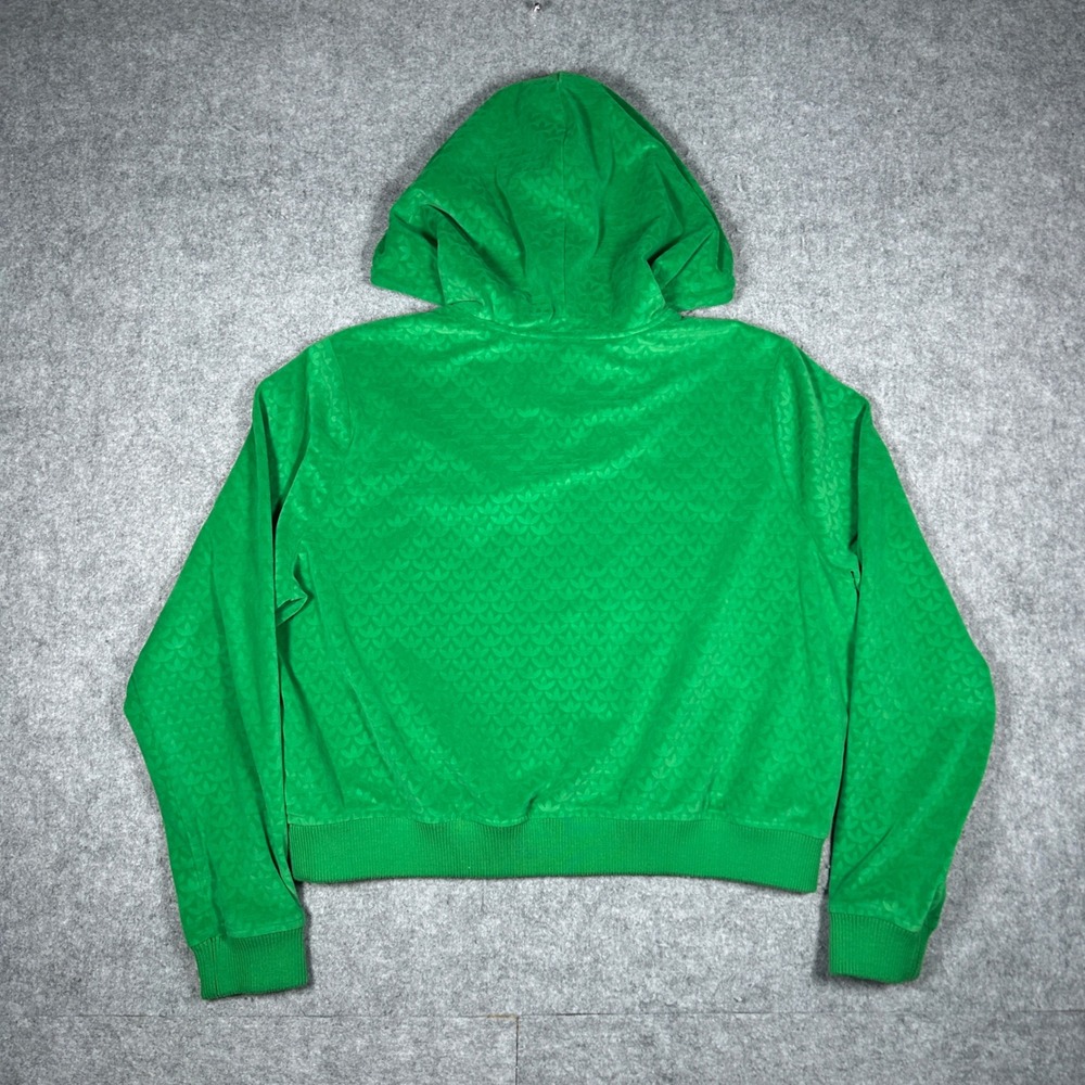 Adidas Hoodie Womens Large Green Monogram Velour Full Zip Trefoil Logo - Picture 12 of 15